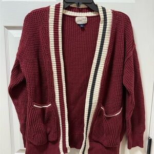 Universal Thread Burgundy Cardigan with Cream and Black Accents